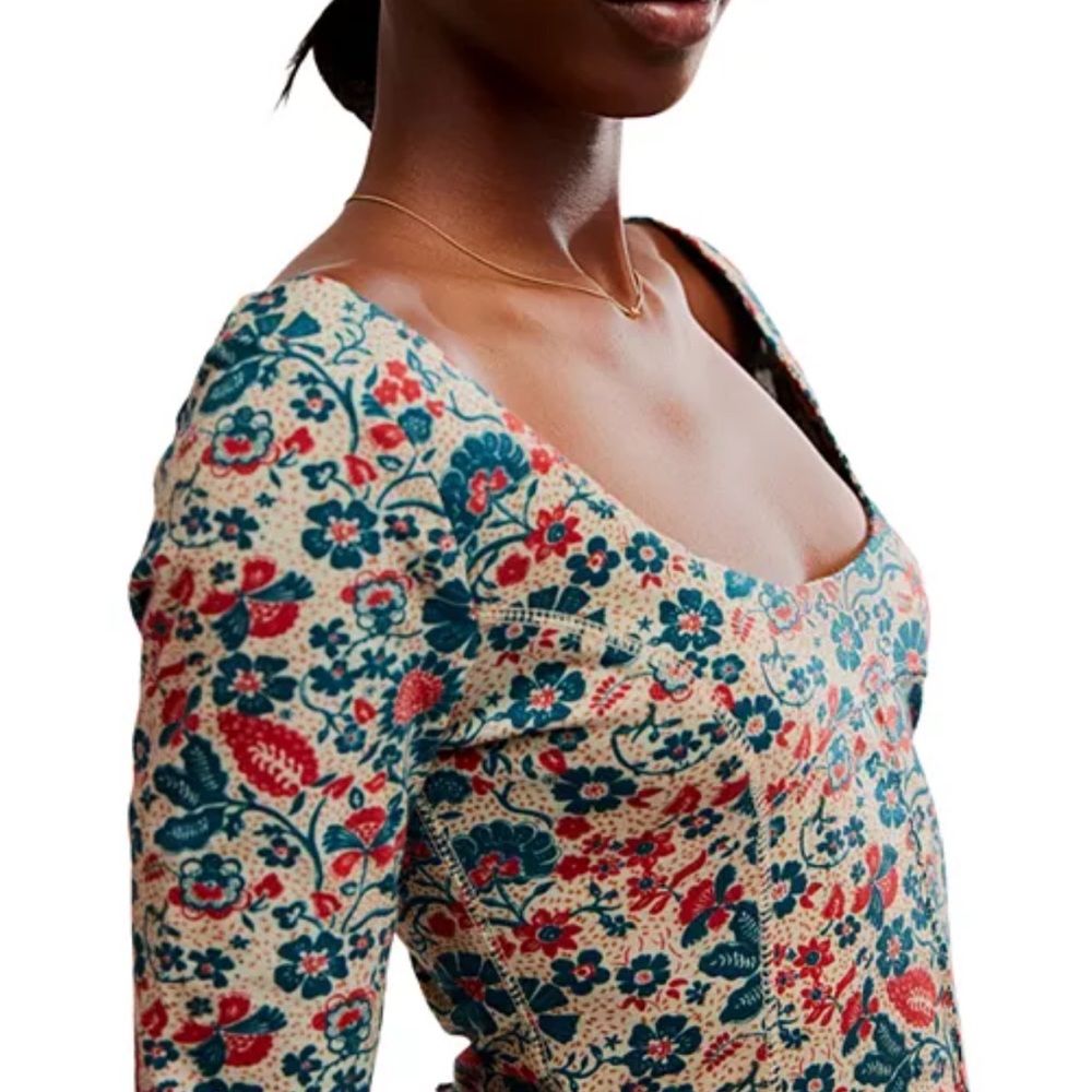 FREE PEOPLE Melanie Floral Corset Style Ruffled Hem Top Size Small